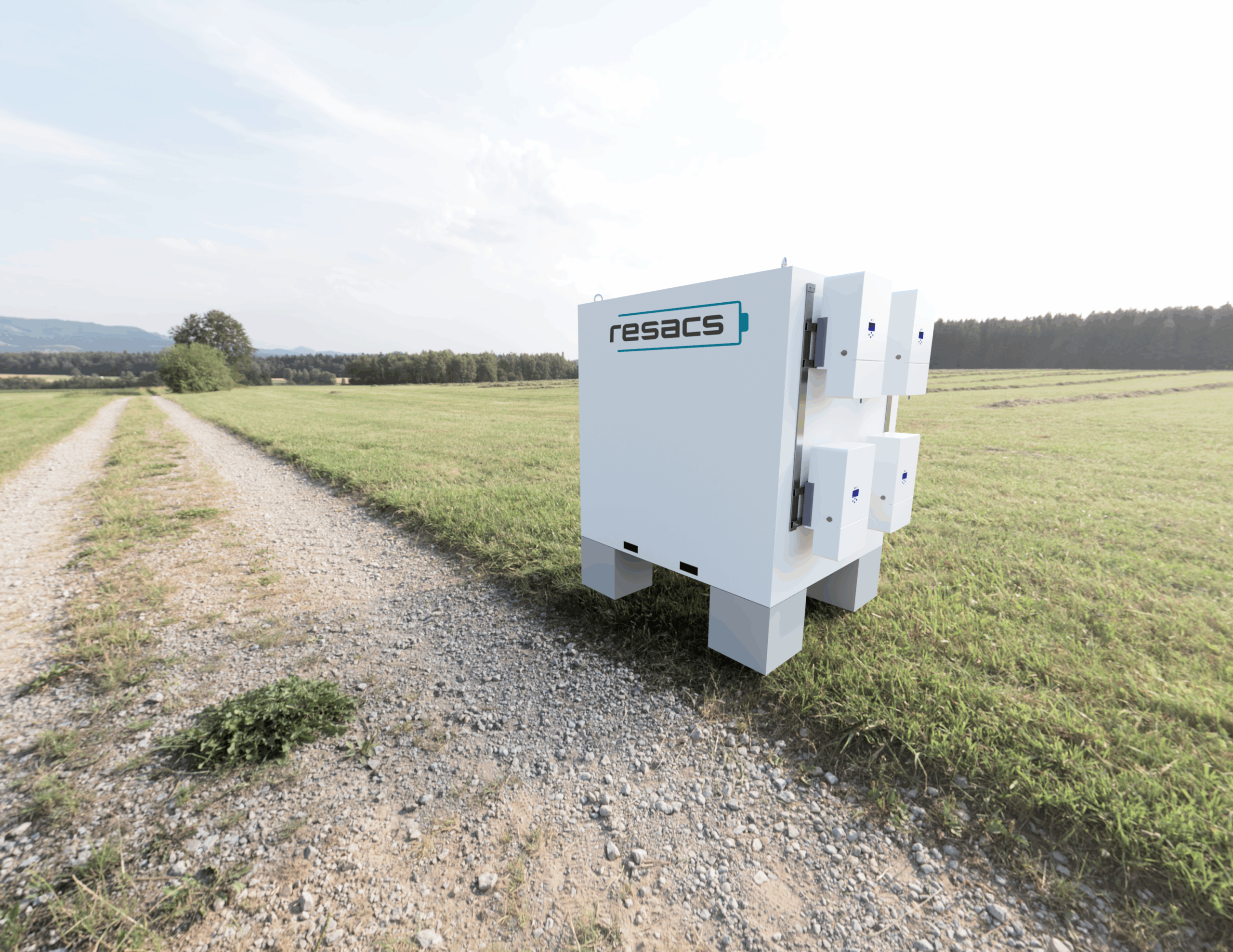 Externer Batteriespeicher von Resacs – Installation im Gelände